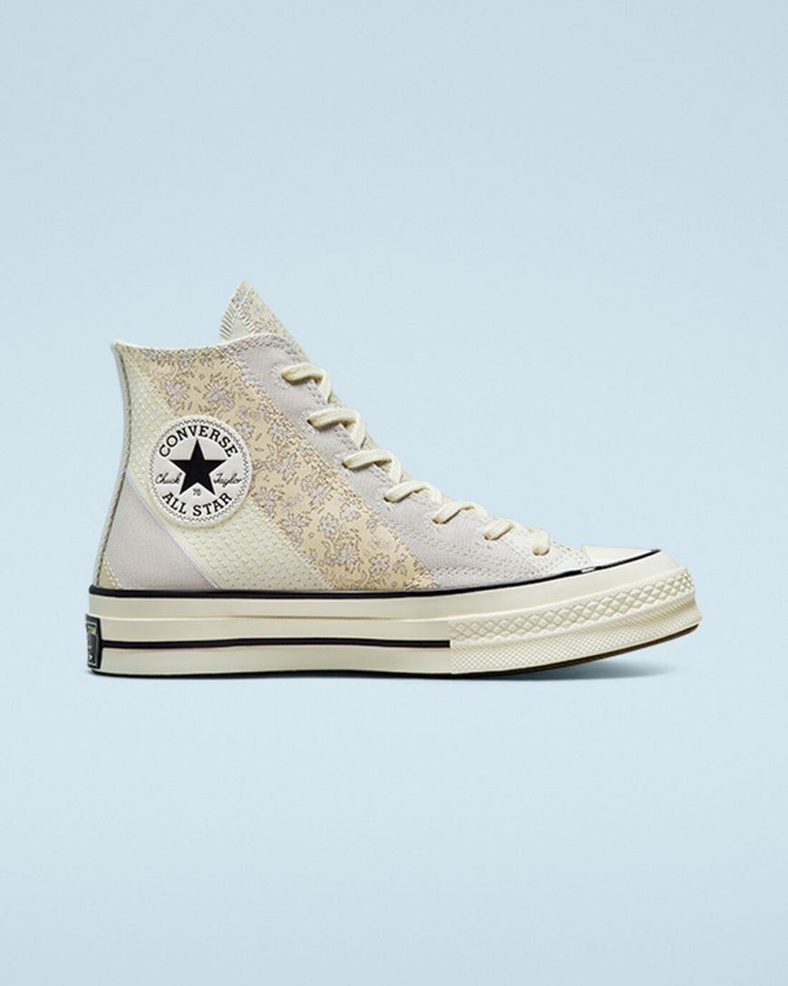 Tenisi Inalti Dama Converse Chuck 70 Embroidered Floral Bej Negrii | RO NKLGC640